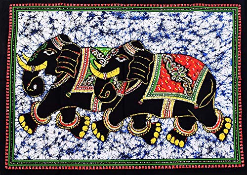 DRAVY HANDICRAFTS Tapestry Battik Elephant Wall Hanging Tapestry Cotton Wall Hanging Poster (Multicolor, 40 X 30 Inches)…