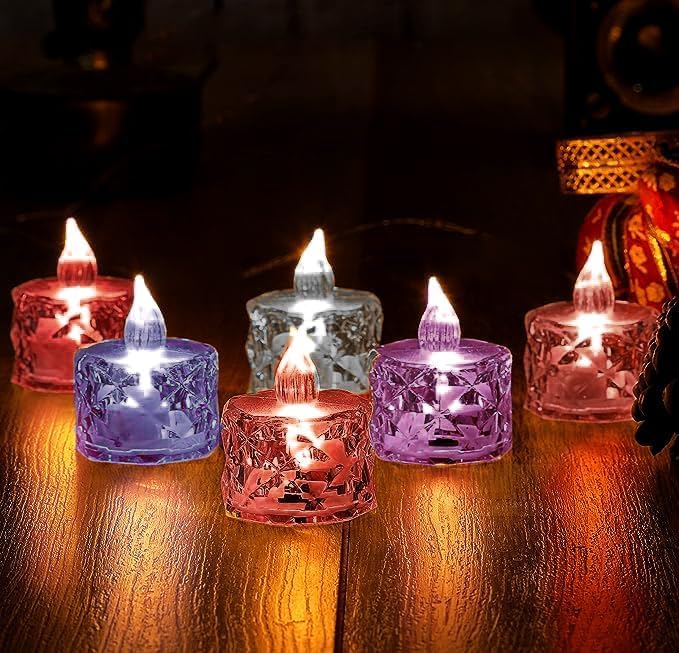 C R Tradelink Flameless and Smokeless Decorative Candles Transparent Acrylic Led Tea Light Candle for Christmas, Festival,Candles_N (Pack-6)