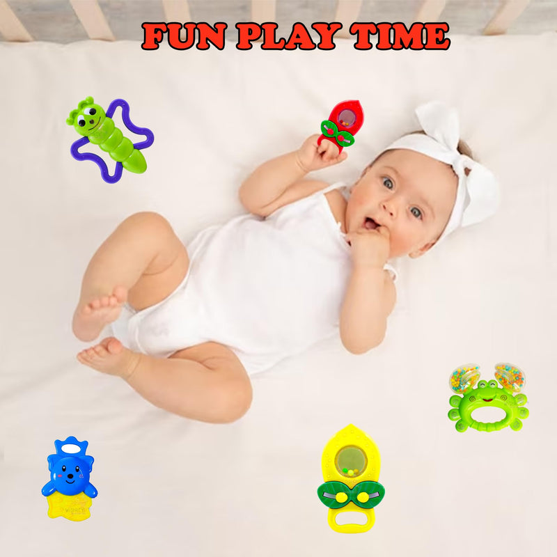 WISHKEY Plastic Colorful Non Toxic BPA Free Shake & Grab Rattles and Soothing Teethers for Babies & Infants, Early Age Toys for Kids (Pack of 13, Multicolor)