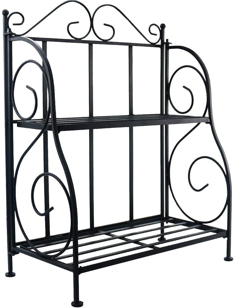 Serenz Wrought and Cast Iron 2 Rack/Tier Foldable Kitchen Spice Rack, Bathroom, Storage Shelf Organizer, Black, Corner Shelf