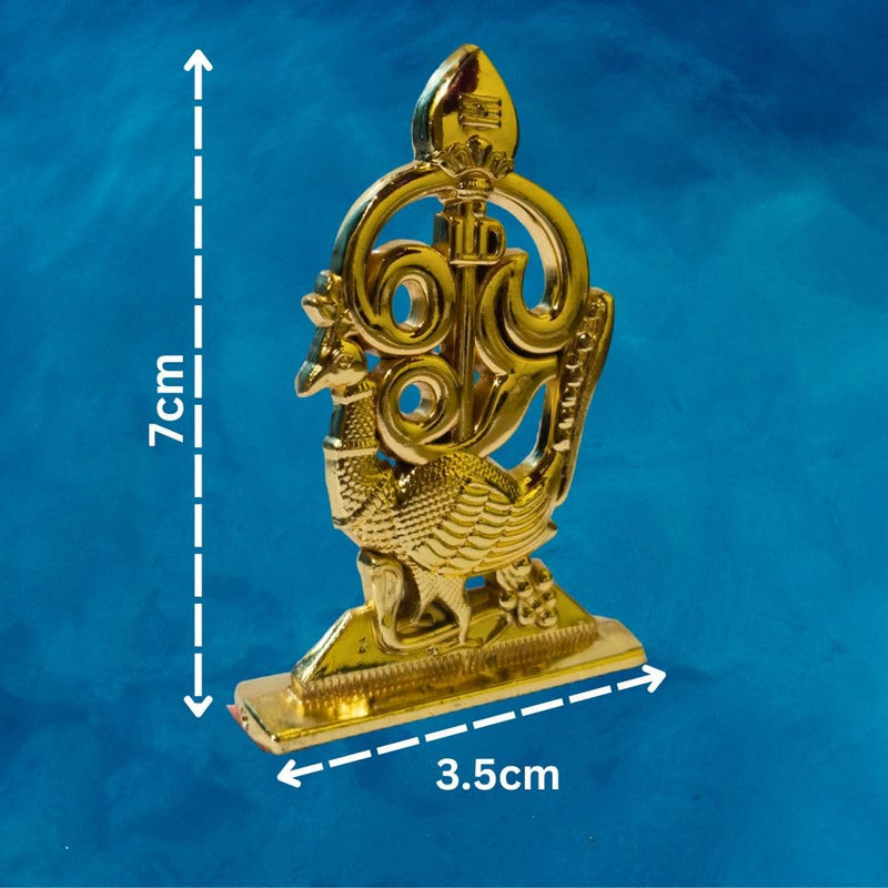 Leo Traders OM Vel with Peacock Miniature for Gift/Car Dashboard/Home/Office Decor | Murugan Vel 7 cm (Gold)