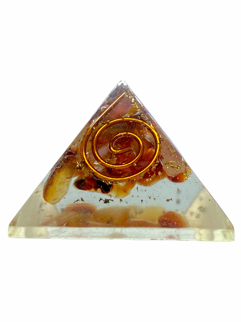 Spiritual Elementz Carnelian Orgone pyramid (1'Inch) Clear Crystal Gemstone Copper Metal (Stone of Anti-Depression).