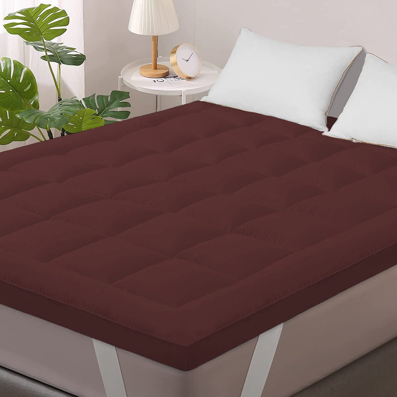 Jaipur Linen 800GSM Hollow Fibre Mattress Padding/Topper Maroon Single Bed-36 Inch X 72 Inch