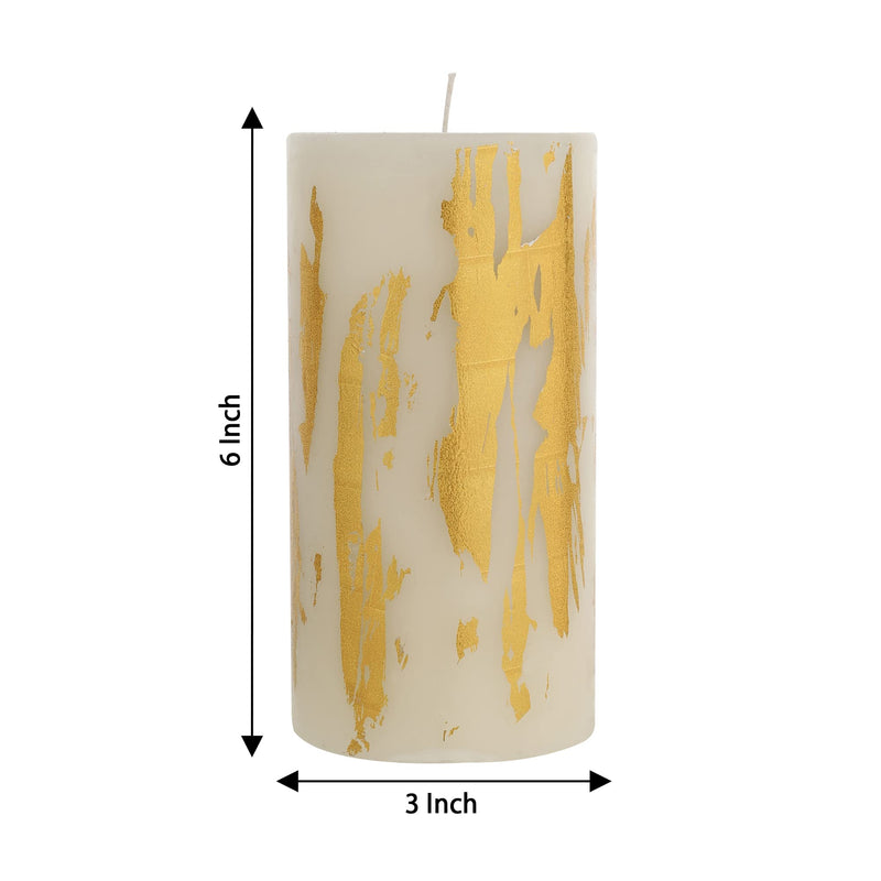 Oceann Gloww Scented White Pillar Candle with Royal Holographic Gold Foil I Dripless I Smokeless I Set of 3 I 3x6 inch I for Home Decor