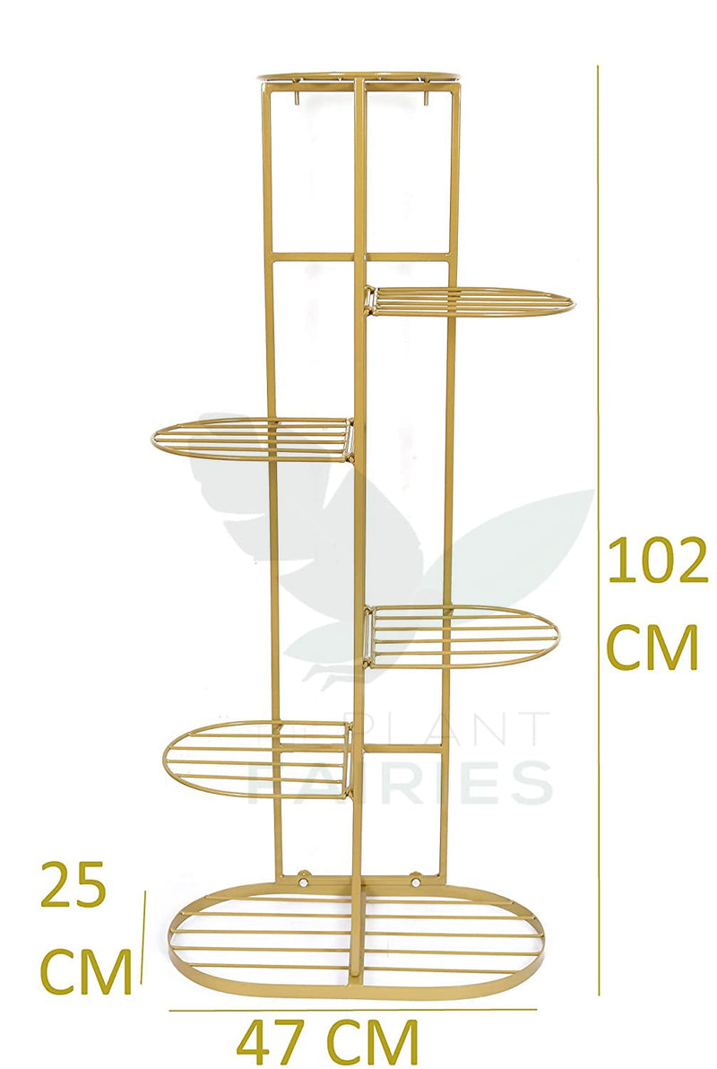 THE PLANT FAIRIES® 6 Tier 7 Potted Flower Pot Stand Plant Stands for Indoors and Outdoors, Flower Pot Holder Shelf for Multi Plants, Golden Metal Plant Stand for Patio HxL 41x18 Inch {GOLDEN}