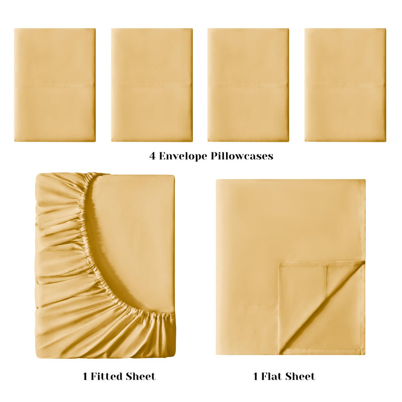 BYSURE Hotel Luxury Bed Sheets Set 6 Piece(Full, Gold) - Super Soft 1800 Thread Count 100% Microfiber Sheets with Deep Pockets, Wrinkle & Fade Resistant