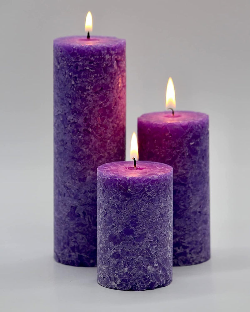 CD Crafts Fragrance Pillar Candles Marble Finish (Lavender Fragrance) Candle Set of 3