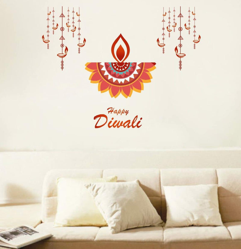 GADGETS WRAP Happy Diwali Deepak Design Wall Sticker & Decal (Vinyl,Size-58 Cm X 53 Cm)