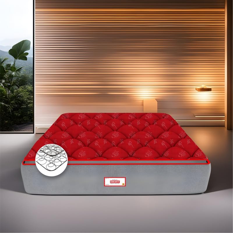 Coirfit LUXURINO 6 Inch Bonnell Spring Mattress | ISPT Tech. | for Firm Support | Hotel Like Bounce | No Motion Transfer | Orthopedic Comfort | with 7 Year Warranty (L X W : 78X66), Red