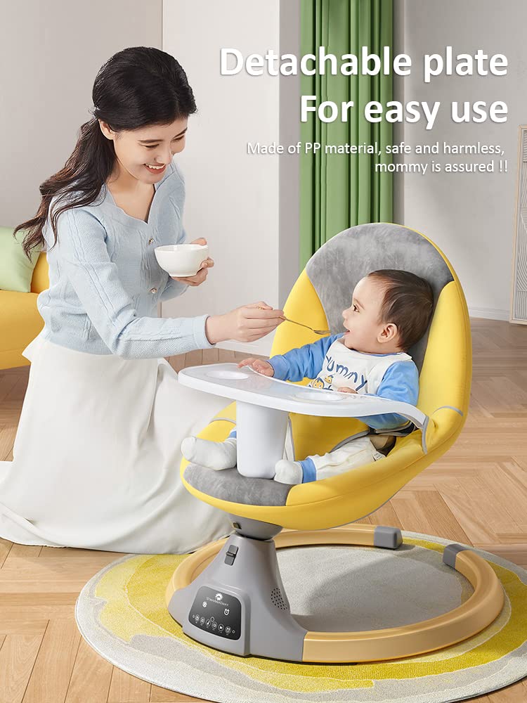 StarAndDaisy Baby Swing Rocker, Calming Infants Through Soft Swing Motion, Bluetooth Enabled Music and Remote Control (Grey) (Yellow)