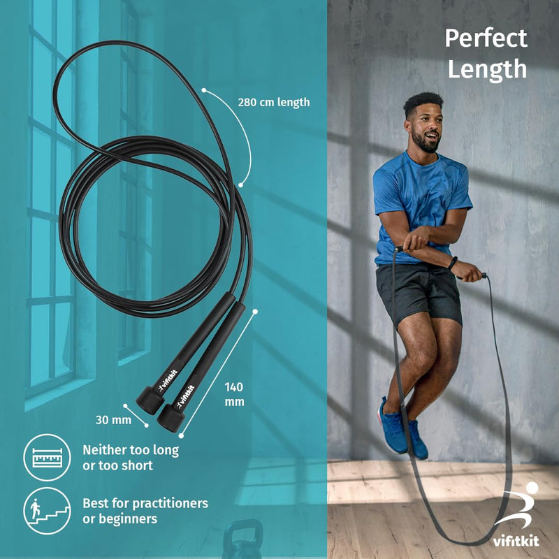 Vifitkit Skipping Rope for Men and Women, Jump Rope With Adjustable Height for Exercise, Gym, Sports, Lightweight, Tangle-Free Design (Black)