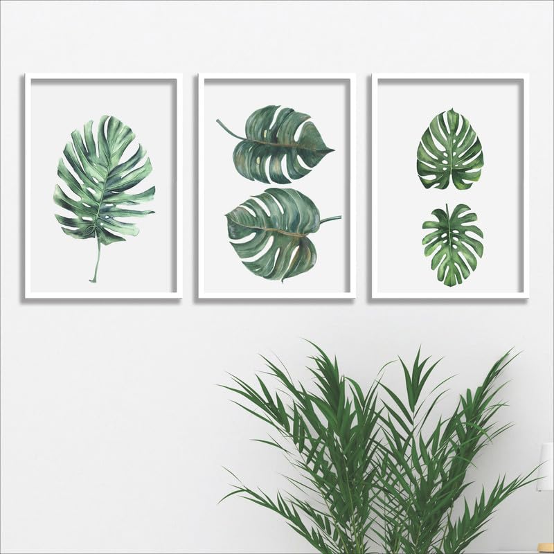 SAF paintings Set of 3 Tropical Leaves Wall Painting for Home Decoration SA-WHITEMX33516