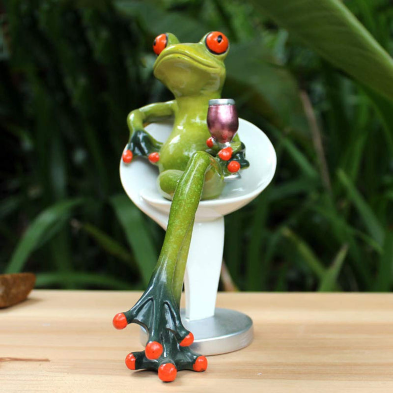 Dorlotou Frog Figurines Statue Cute Funny Seated Frog Sculpture for Home Desk Bathroom Decoration 6088