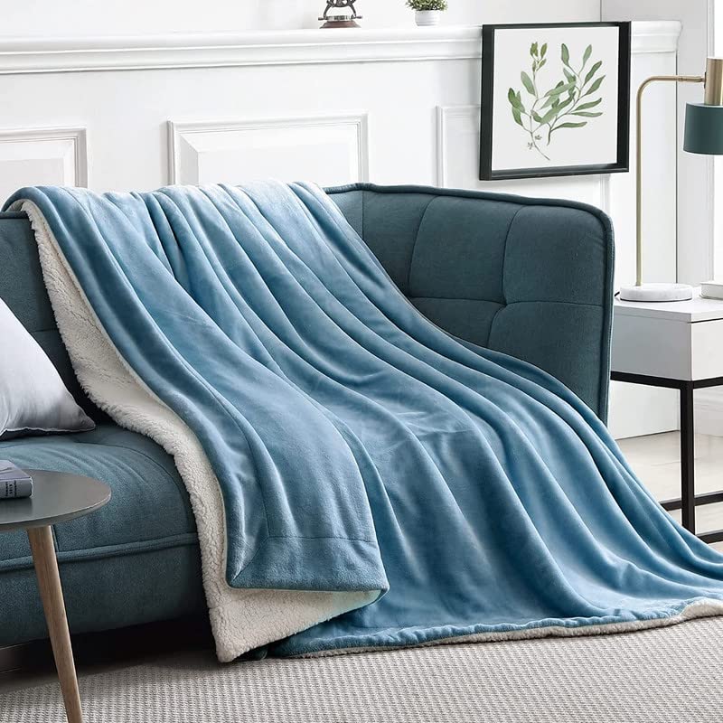 BSB HOME Sherpa Fleece Blanket Double Size Winter Super Soft Extra Warmest and Heavy Thick Winter 500Gsm Bed Blankets for Couch Sofa Bed, 90" X 90" (Aqua), 300 tc