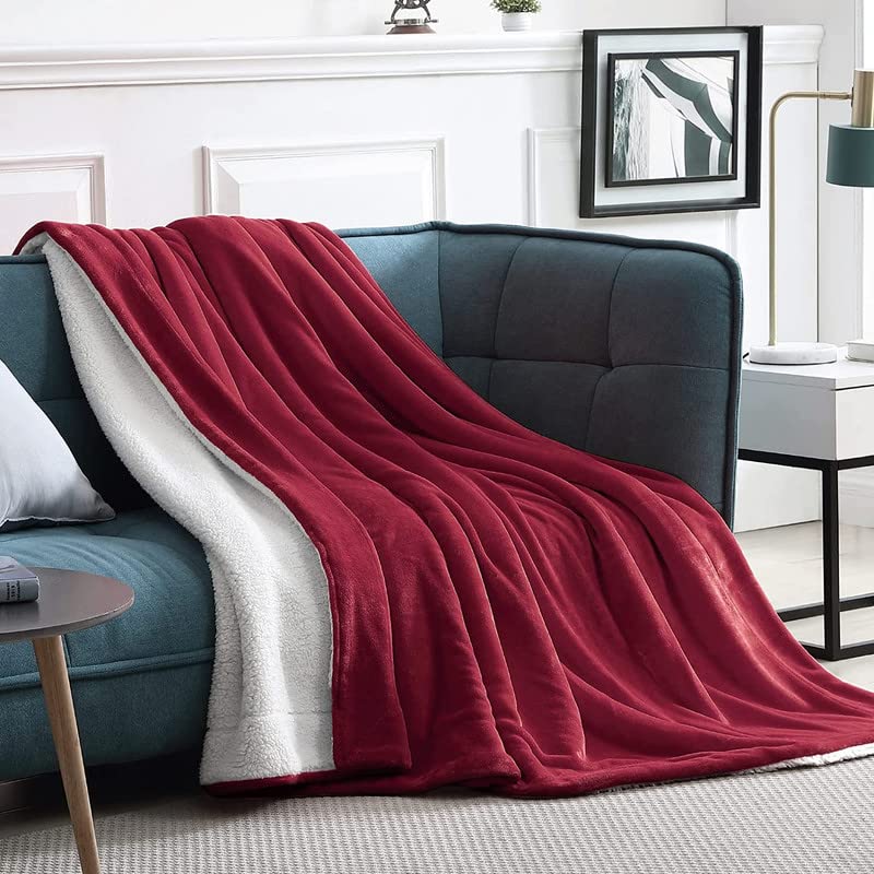 BSB HOME Sherpa Fleece Blanket Double Size Winter Super Soft Extra Warmest and Heavy Thick Winter 500GSM Bed Blankets for Couch Sofa Bed, 90" X 90" (Red)