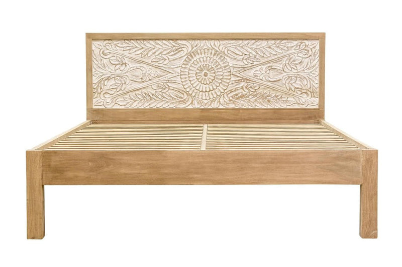 The Attic Jodhpur Bed|Natural Mango|King Size Bed|6x6.5 feet Mattress Solid Wood|Handcrafted to Perfection