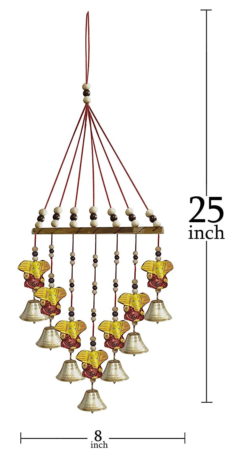 Anupam Enterprises Indian Rajasthani Handmade Traditional Art Home Decoration Wall Hanging Ganesh Wind Chime with Bells (Multicolour)