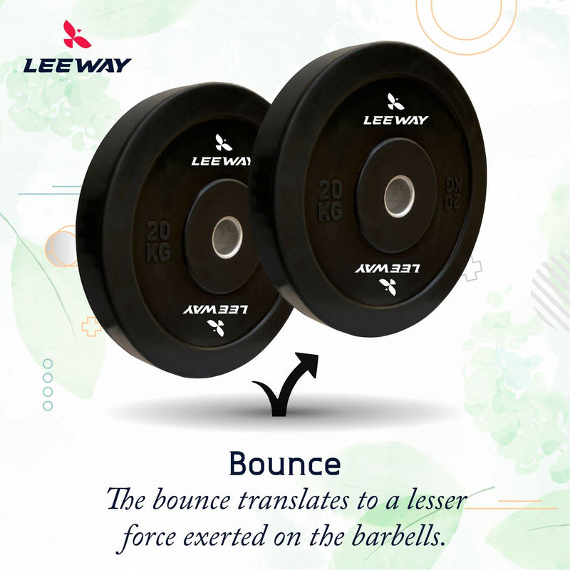 LEEWAY Olympic Black Bumper Plates, (60kg combo)| Rubber Bumper Weight Plates with 50 mm Dia| Olympic Barbell Bar Weight Plate for Weightlifting/Strength Training| Weight Plate (60kg Set(5X2+10X2+15X2))