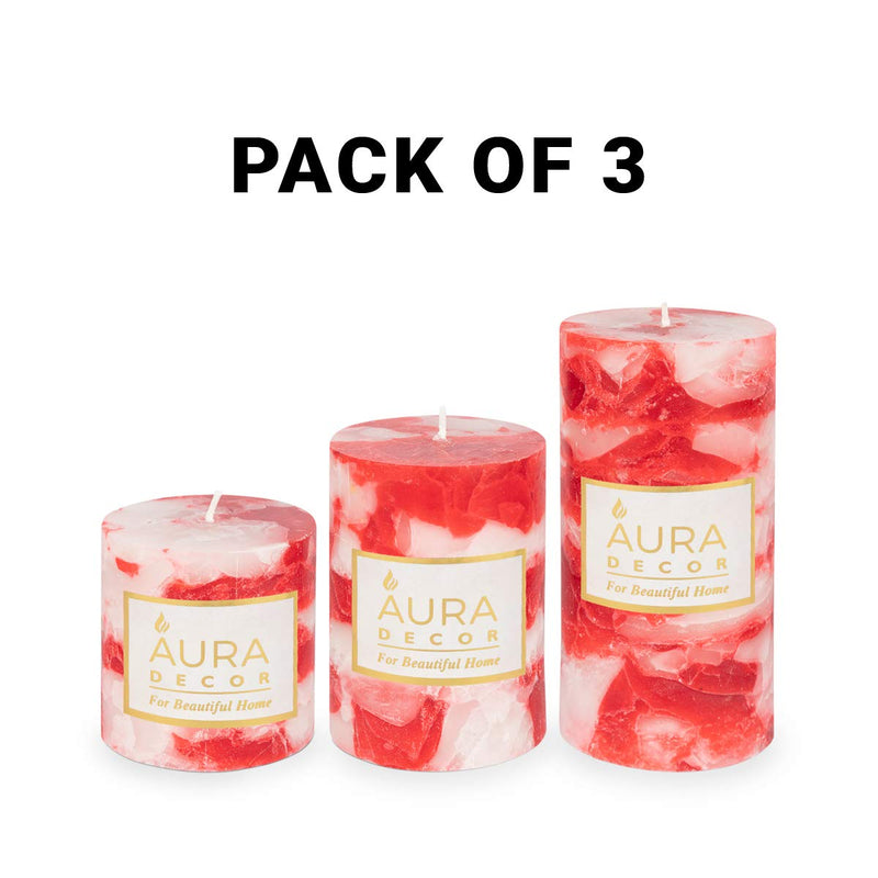 AuraDecor Highly Fragrance Pillar Candle (Set of 3) 3 * 3,3 * 4,3 * 6Inch || Pillar Candle || Set of 3 Pillar|| Gift Set || Fragrance Candle (Apple Cinnamon Chunk)