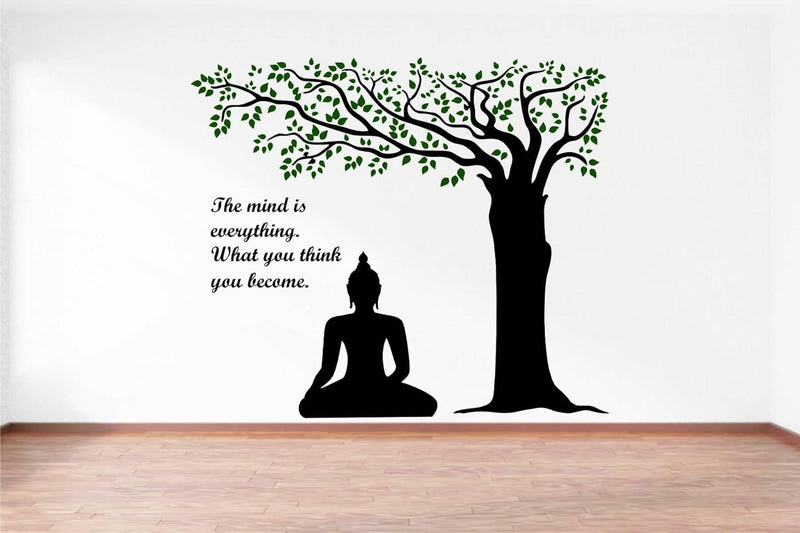 GADGETS WRAP Lord Buddha Under Tree and Quote on Mind ' Extra Large Size (Wall Coverage Area - Height 95 cms X Width 110 cms)(Pack of 1) Wall Sticker