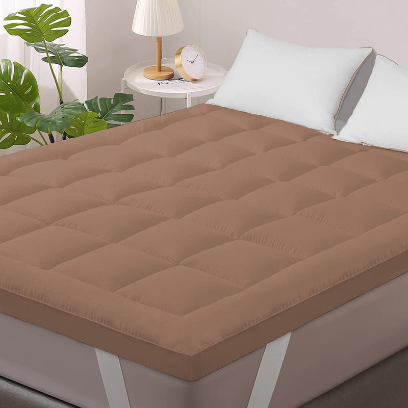 Jaipur Linen 800GSM Hollow Fibre Mattress Padding/Topper Brown for Double Bed-72 Inch X 72 Inch