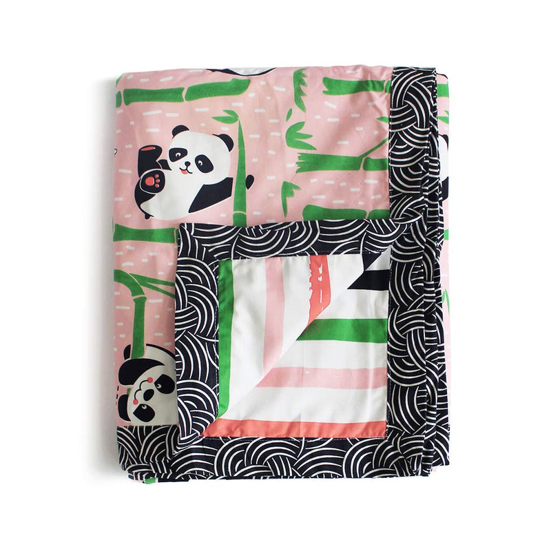 Silverlinen Panda Village 100% Cotton Reversible Single Blanket Dohar for Kids for Girls - Pink (Size 56 x 70 Inches)