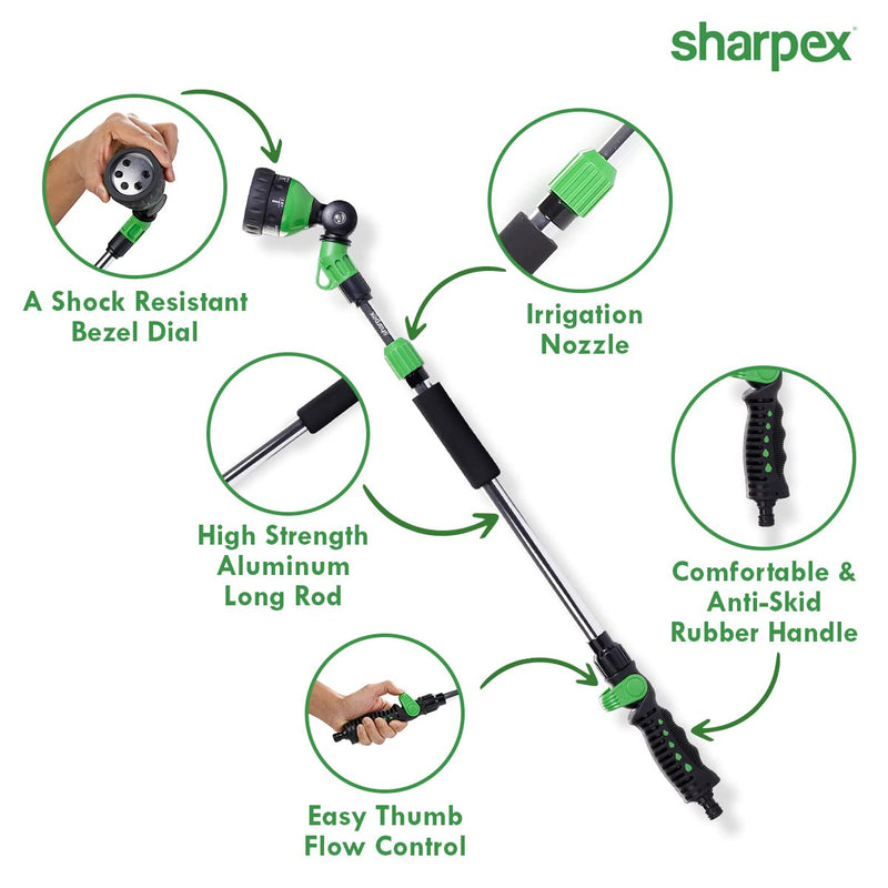 Sharpex 120 cm Long Telescopic Watering Wands for Gardening | 180° Adjustable Ratcheting Head | Heavy Duty 6 Adjustable Watering Patterns Nozzle Spray for Watering Plants, Lawns, Gardens, Washing Car