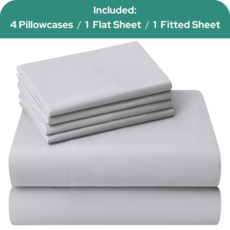 HOMEIDEAS Bed Sheets Set Extra Soft Brushed Microfiber 1800 Bedding Sheets - Deep Pocket, Wrinkle & Fade Free - 4 Piece(Queen,Light Grey)