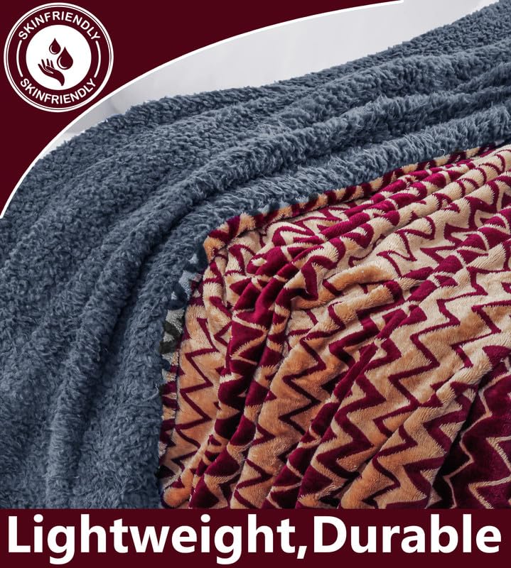 BSB HOME® Premium Micromink Winter/Mild Winter AC Blanket Sherpa Super Soft/Warm Flannel Jacquard Plush/Printed, Maroon & Grey, Size 150X225 Cms (Approx 4.7 x 7 ft) (Single), Skin Friendly