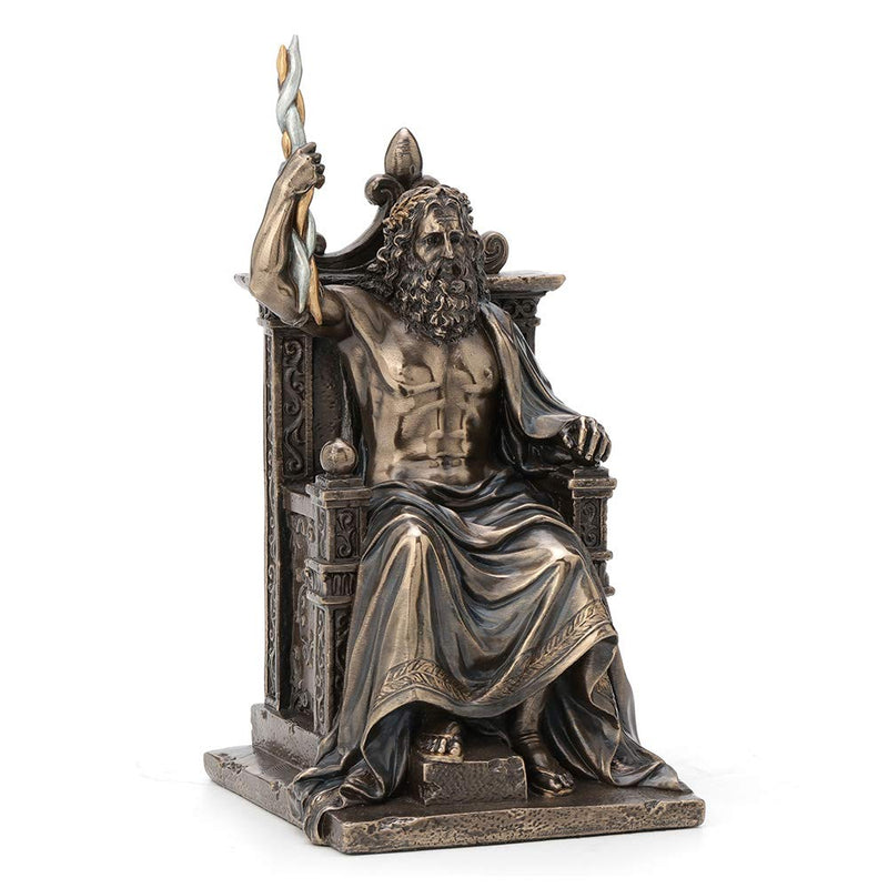 Veronese Design 8.1 Inch Zeus Holding Thunderbolt On Throne Greek Roman God Antique Bronze Finish Olympia Statue