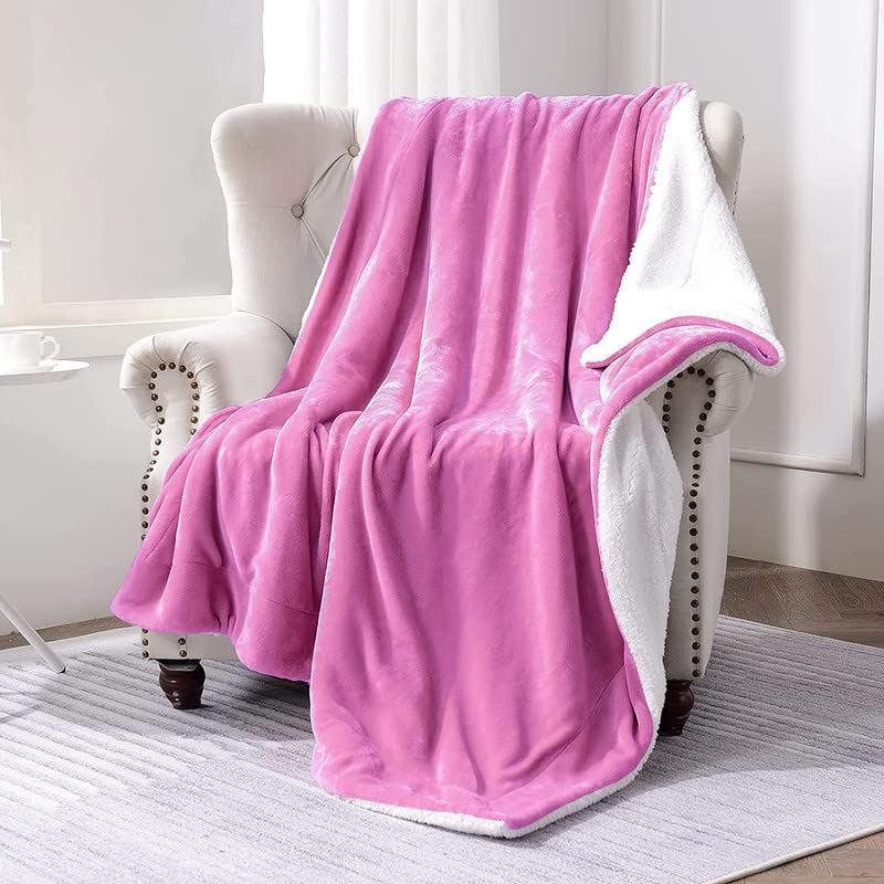 BSB HOME Polyester Micromink Winter Blanket Sherpa Super Soft Flannel Solid/Plain Dohar/Comforter/Rajaai, Pink, Size 220 x 228 Cms (Approx 7.4 x 7 ft) (Double)