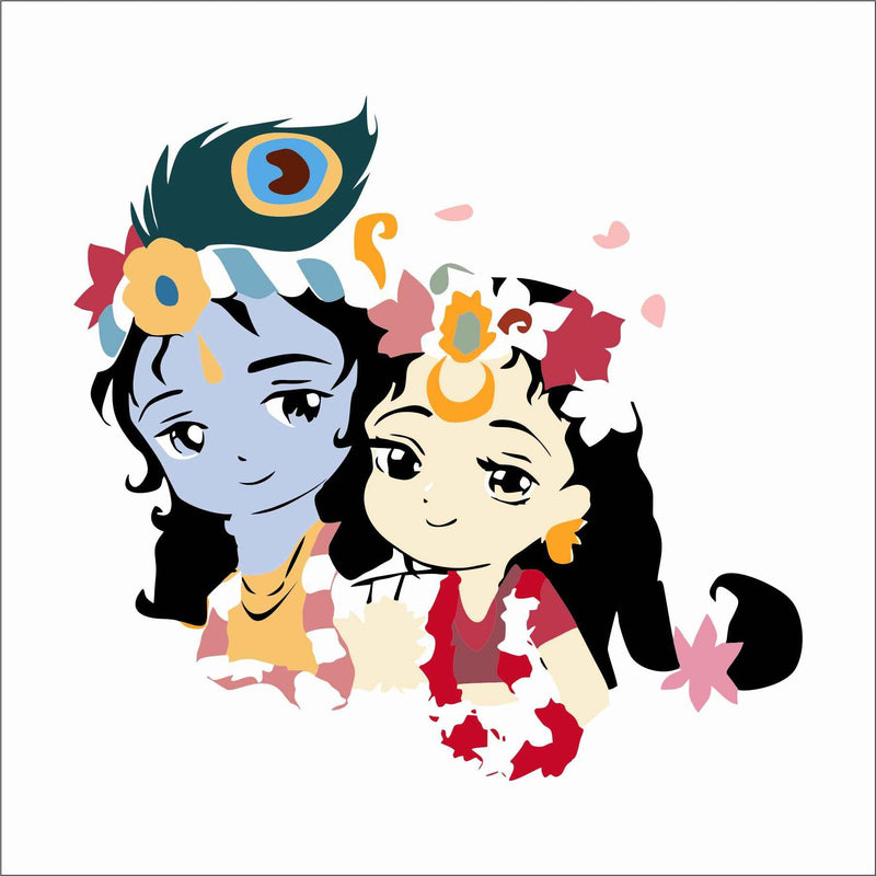 Wall Attraction Radha Krishna Cute Wall Sticker & Mural Sticker for Wall Size - 58x53cm NBD26