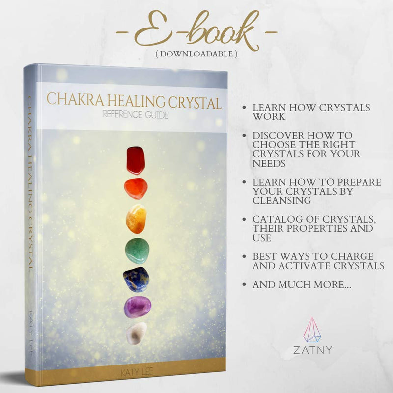 ZATNY Healing Crystals Gift Kit in Wooden Box (7 Chakra Set Tumbled Stones, Rose Quartz, Amethyst Cluster, Crystal Points, Chakra Pendulum, 82 Page E-Book, 20x6 Reference Guide Poster)