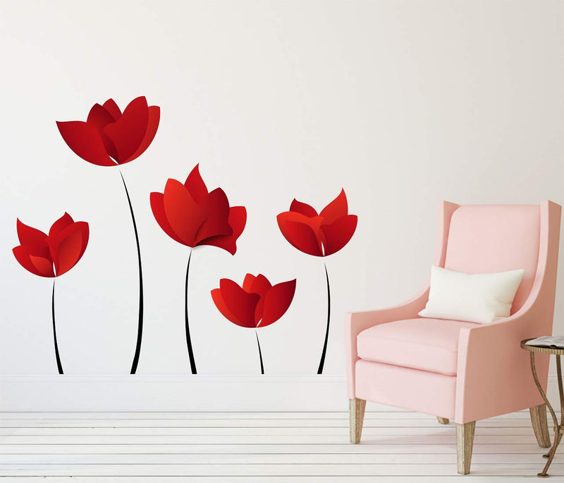 Tuffuk Red Flowers Large Vinyl Wallstickers for Home Decorations(80 cm x 90 cm)5TZ375