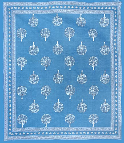 The Trendy Mart Cotton Double Bedsheet Jaipuri/Sanganeri Printed Bedsheets with Pillow Cover, Blue Tree