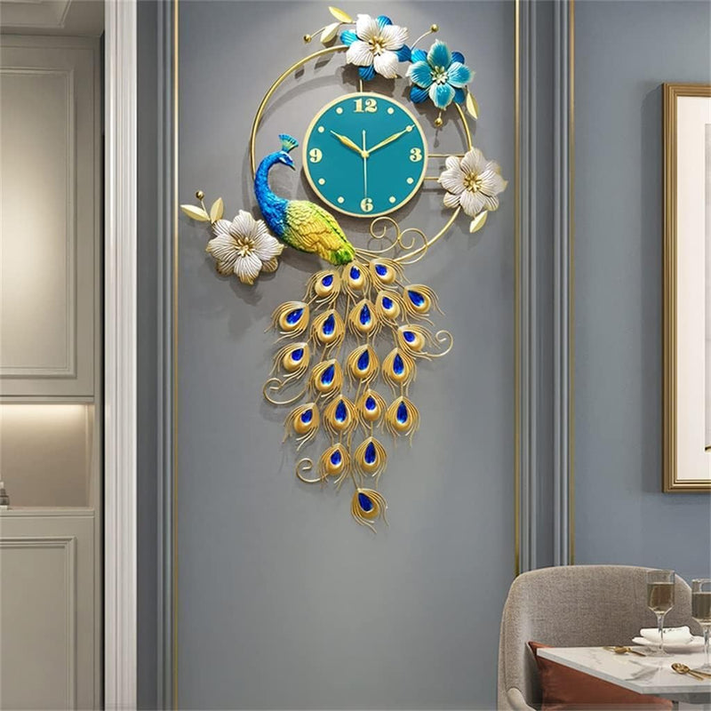 EKYLIP Peacock Digital Wall Clocks Large Decorative, Big Clock For Wall Living Room Decor, European Style Peacock Wall Clock Crystal Luxury Clock Creative Personality Modern(62X102Cm)