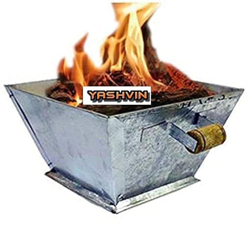 Yashvin Puja Items Big Size 11 Inch Hawan Kund/Yagna Kund For Vedic Hawan Rituals Heavy Wider Base Iron Kund | With Heavy Wooden Handles | Perfect For Home Yagna || Made In India Bn396