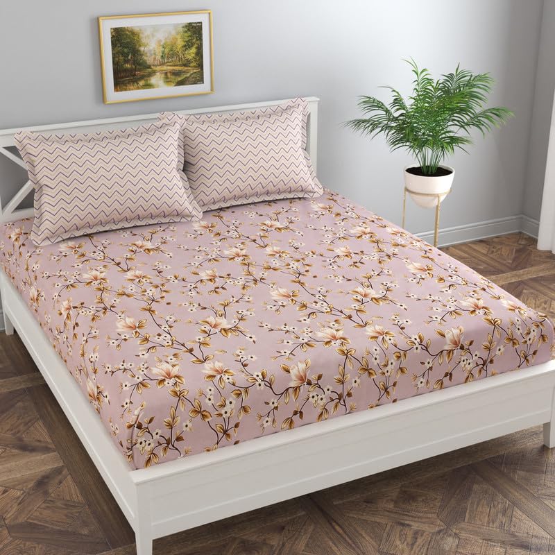 Florida Reeva Bedsheet for Queen Size Bed with Pillow Cover and Made of Cotton with Floral Print