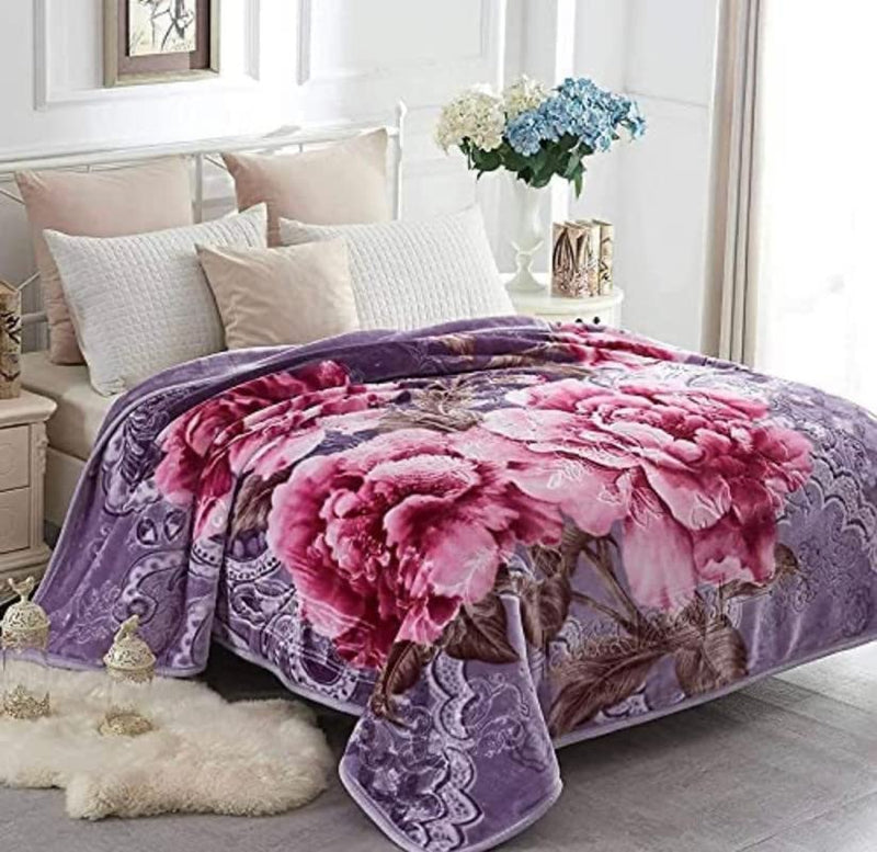 OMAJA HOME Floral Embossed Double Bed Mink Blanket for Winter|Super Soft & Plush Flower Print for AC, 86 x 94 Inches (Pack of 1, Multicolour