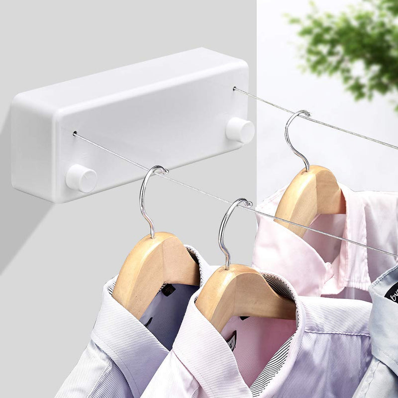 FAB AND DRY Retractable Clothesline with Adjustable Stainless Steel Double Rope String Hotel Style Heavy Duty for Bathroom, Wall Mounted Laundry Drying Line for Shower, 13.8 Feets Indoor Clothes Line