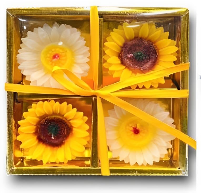 The Decor Affair Set of 4 Beautiful Sunflower-Shaped Wax Floating Candles in Multicolour - Perfect for Home Decor, Diwali Gifting, and New Year Celebrations. (Yellow and White)