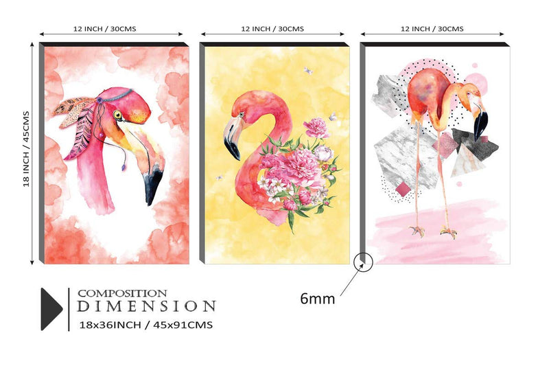 SAF paintings 6MM MDF Flamingo and Flower Nature Self Adeshive Painting 36 inch X 18 inch (12 Inch X 18 Inch Each Painting, Self Installation, Multi-Effect, UV Textured) AANFSXA037B