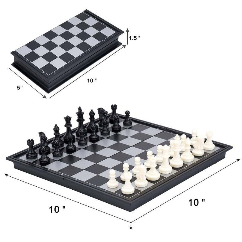 RECTITUDE 10" Magnetic Folding Chess Set, Educational Game Board for Adult Kids Beginner Chess Board Travel Toys (Black Color)