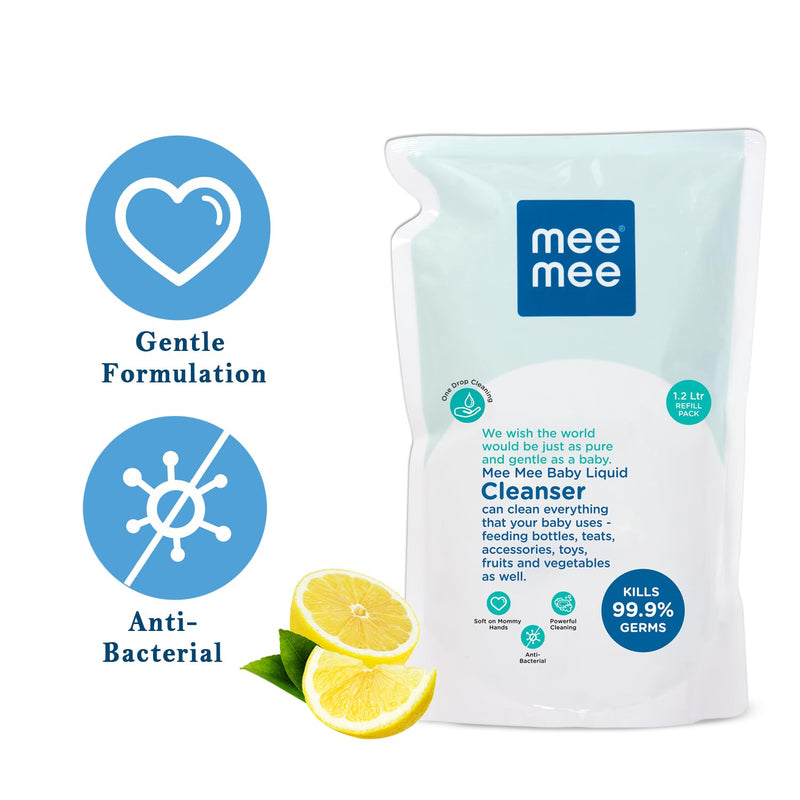 Mee Mee Anti-Bacterial Baby Liquid Cleanser 1.2 L | Kills 99.9% Germs | Feeding Bottle Cleaner Liquid vessel | nipple cleaning | milk bottle | clothes | Accessories and Toys (Refill Pack)