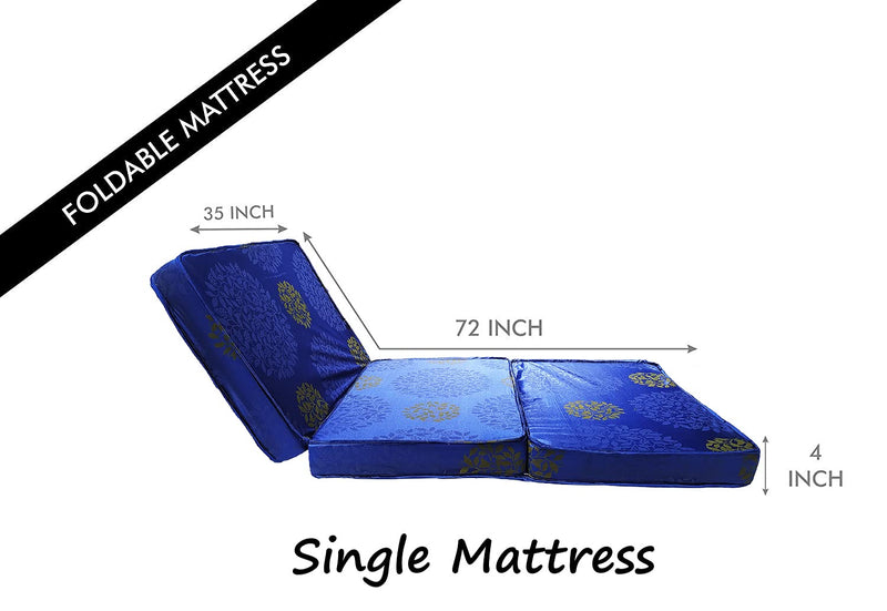 CH, COOL HOME Travel Bed 4-inch Soft Single Dual Comfort Folding Mattress (Blue, Single)