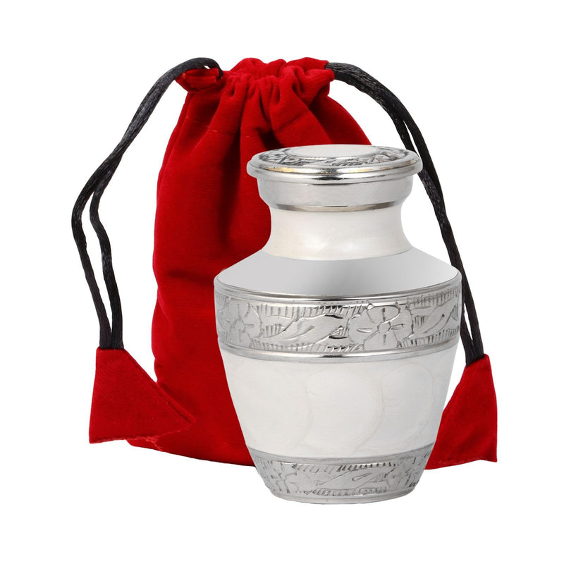 THE ASCENT MEMORIAL Pearl White Small Keepsake Urns - Mini Cremation Memorial Urns with Gift Box, Velvet Carry Bag and Funnel - Funeral Cremation Urns Small for Human Ashes