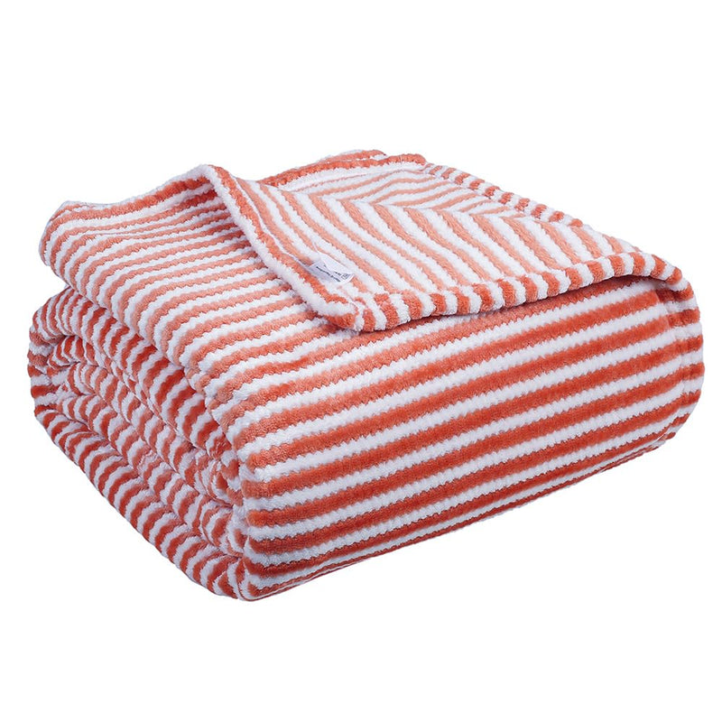 BSB HOME® Premium Jacquard Plush Double Blanket | 300 GSM Lightweight Cozy Soft for Bed, Sofa, Couch, Travel & Camping| 220x230 cm or 86x90 inches|Orange & White