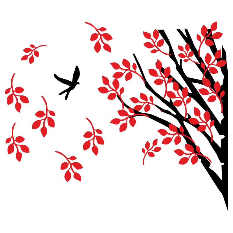 Decor Kraft Tree and Red Leafs Wall Sticker & Decal,Size- 58 Cm X 36 Cm,Nature