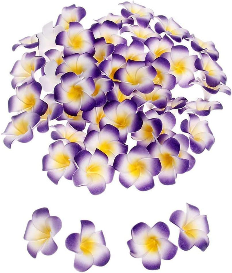 ALEVAN 2.4 inch artificial Plumier Rubric Hawaiian Flower Petals Hair Hat Wreath Floral Hawaiian Foam Frangipani Flowers for DIY Home Beach Wedding Party Decoration (Purple, 48)