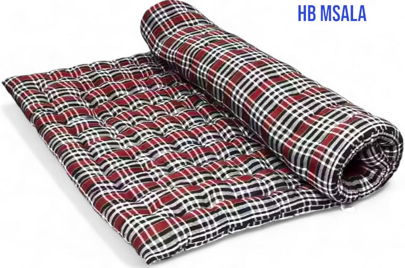 Hb Msala Single Bed Cotton Filled Mattress Gadda Soft & Reversible (3 x 6) Y-2,Black Check